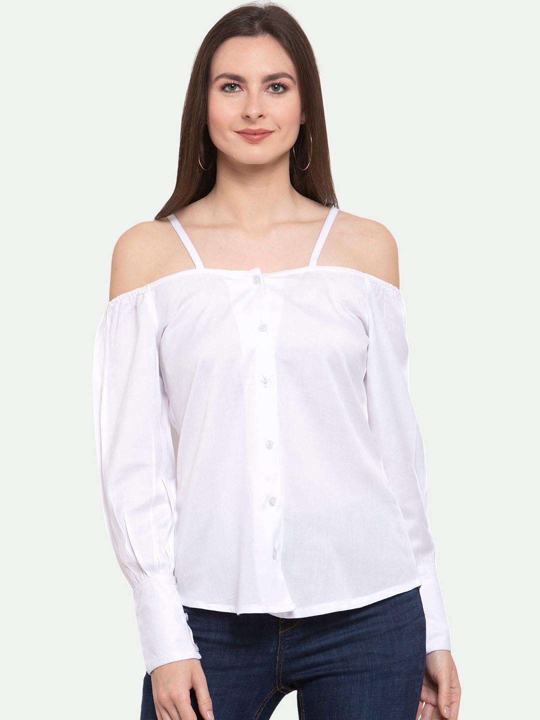 

PATRORNA Women Striped Shirt Style Top, White