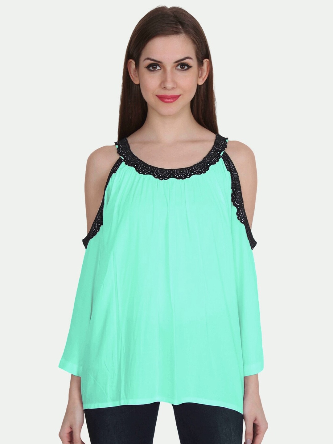 

PATRORNA Women Sea Green & Black Top