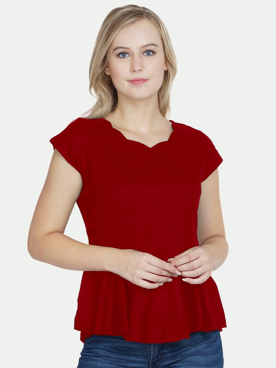 

PATRORNA Women Accordion Pleats Top, Maroon