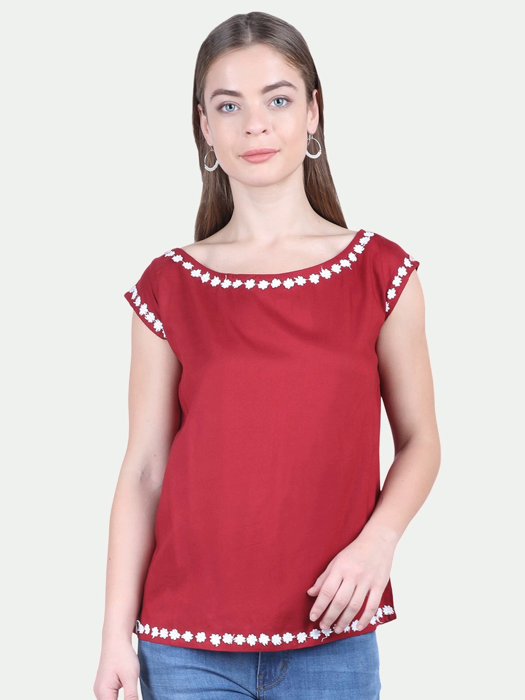 

PATRORNA Women Extended Sleeves Top, Maroon