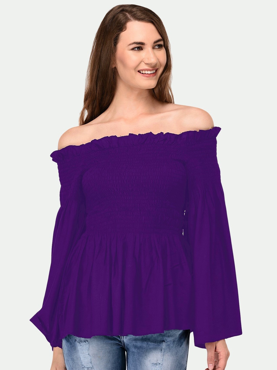 

PATRORNA Women Off-Shoulder Bardot Top, Purple