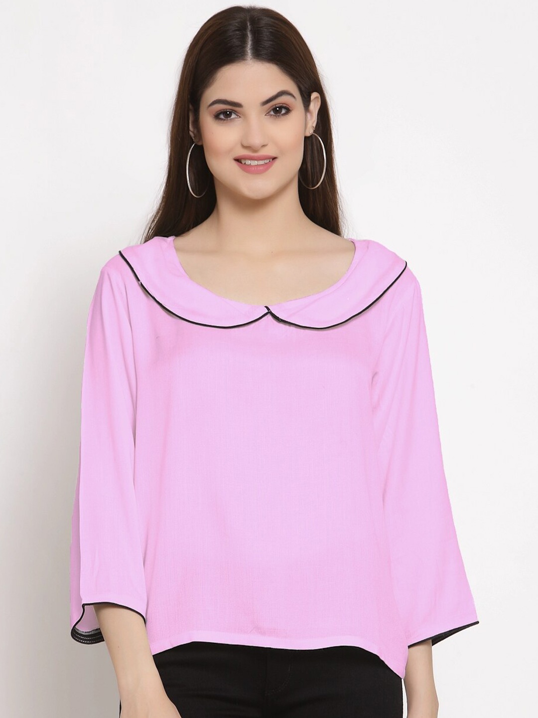 

PATRORNA Women Peter Pan Collar Top, Pink