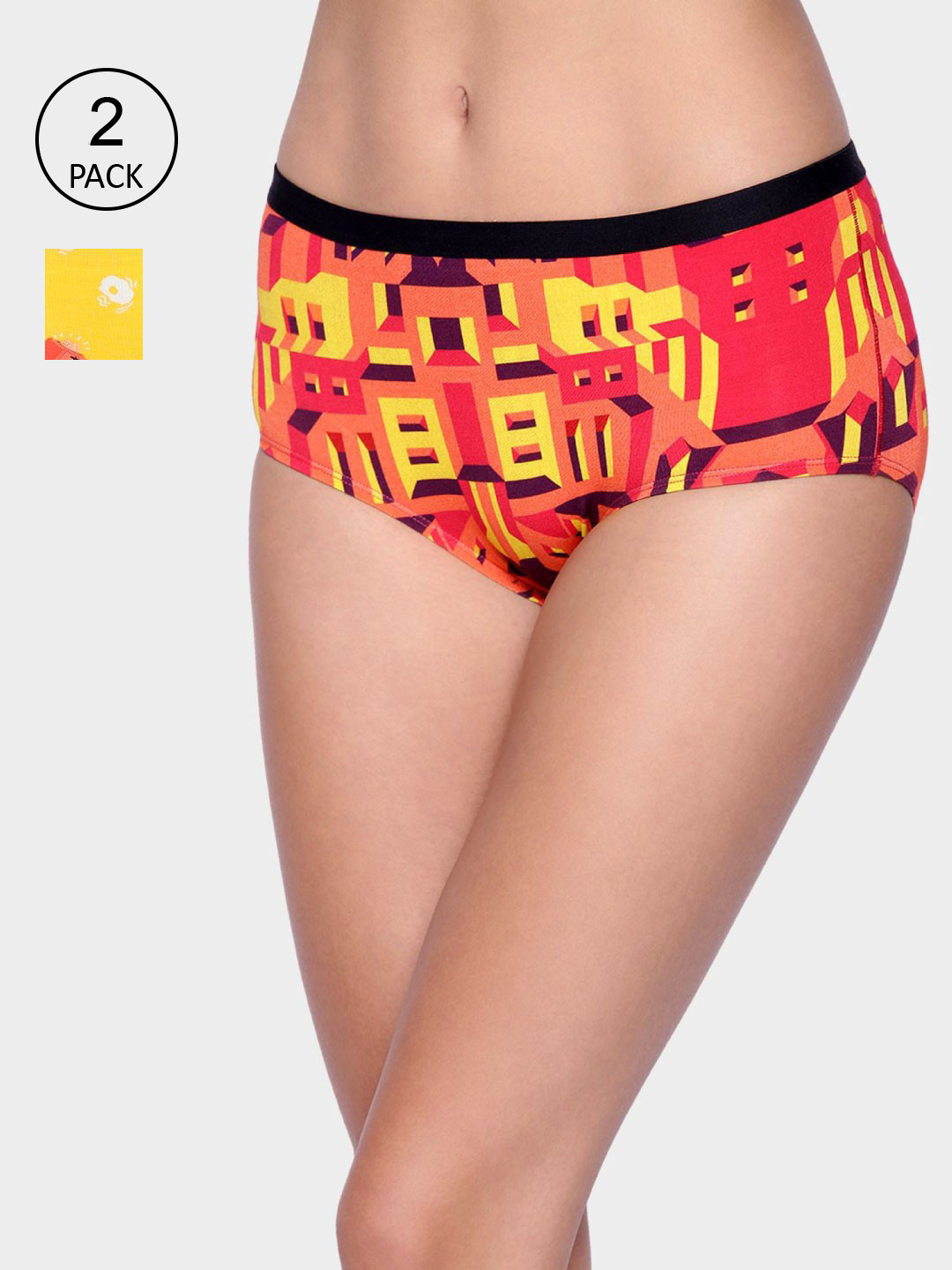 

bummer Women Pack Of 2 Multicolor Printed Micro Modal Mid Rise Hipster Brief, Multi