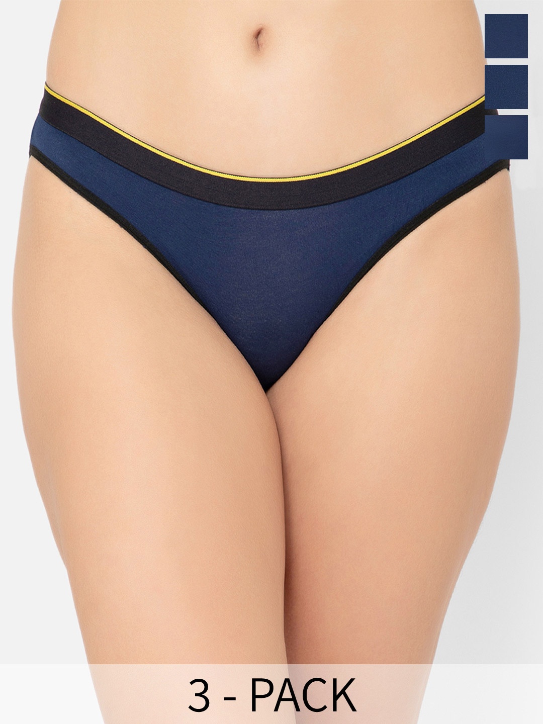 

Bummer Women Pack of 3 Blue Solid Micro Modal Mid-Rise Bikini Briefs