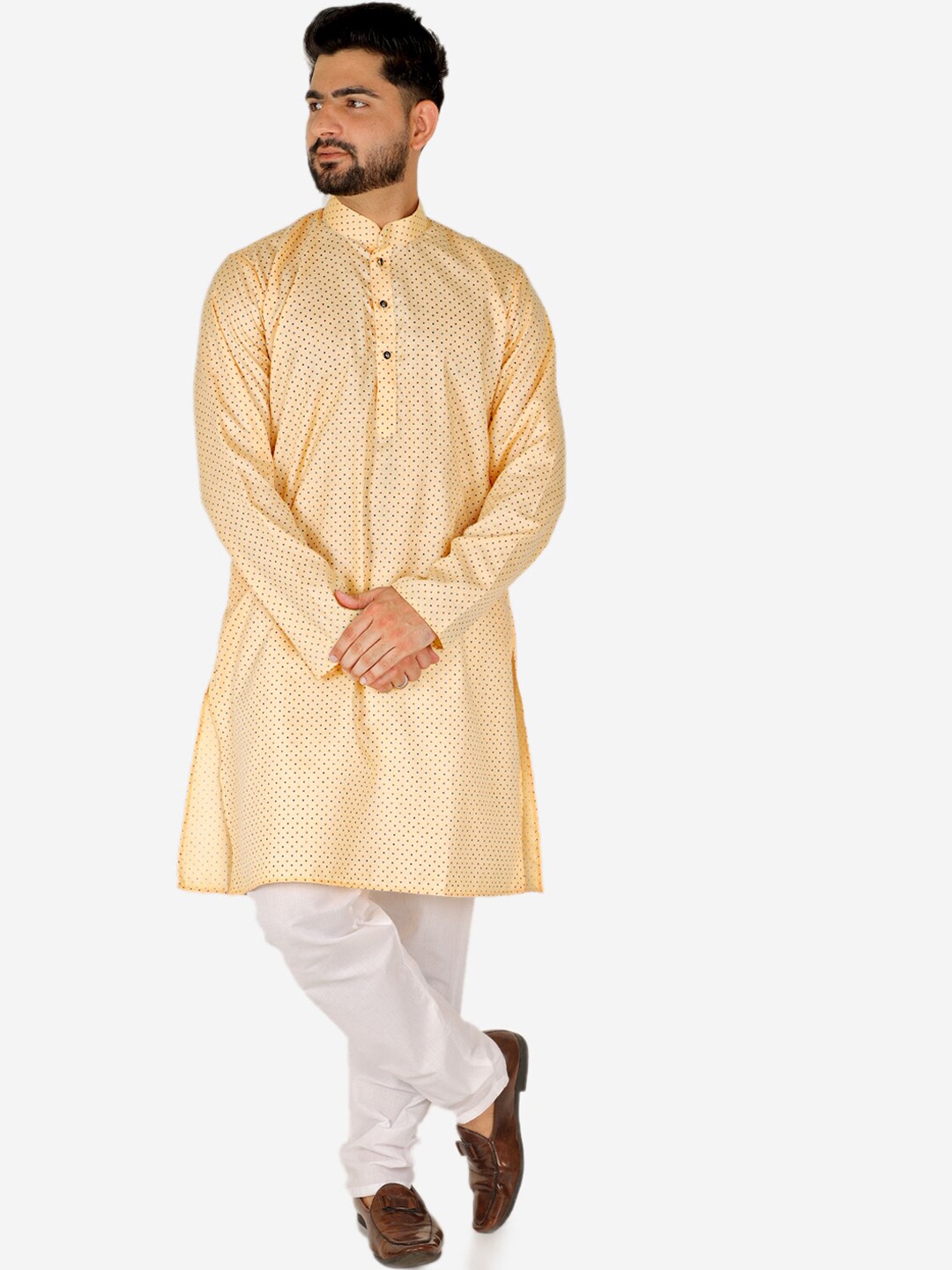 

Pro-Ethic STYLE DEVELOPER Men Orange Printed Pure Cotton Kurta with Pyjamas