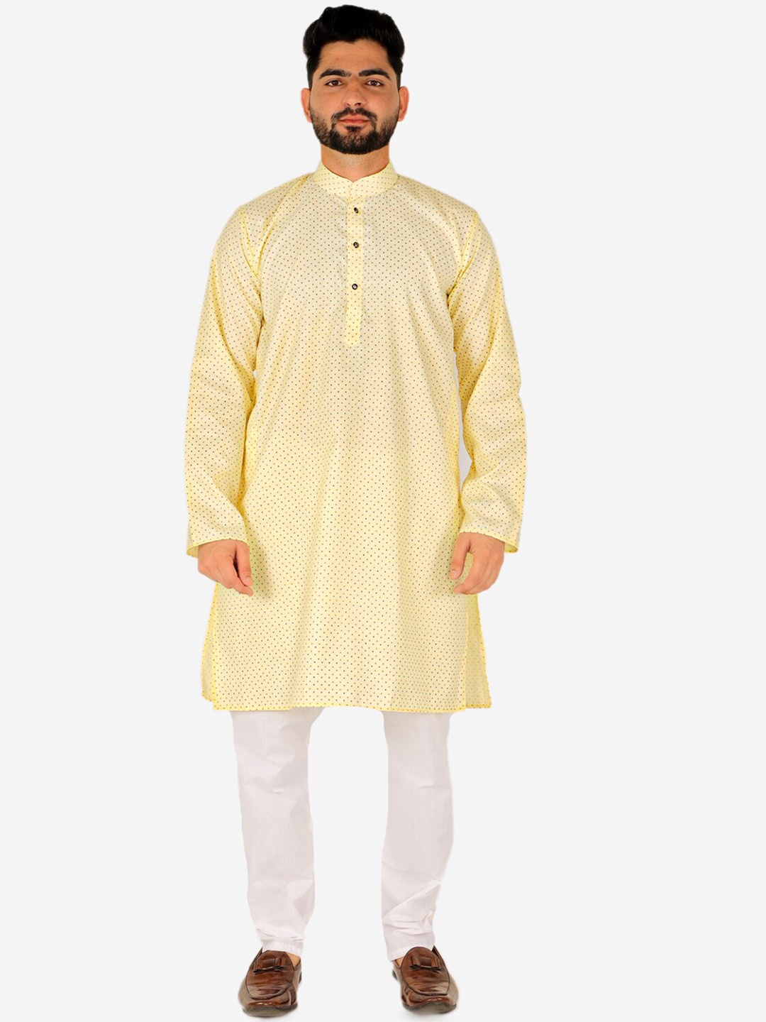 

Pro-Ethic STYLE DEVELOPER Men Printed Pure Cotton Kurta with Pyjamas, Yellow
