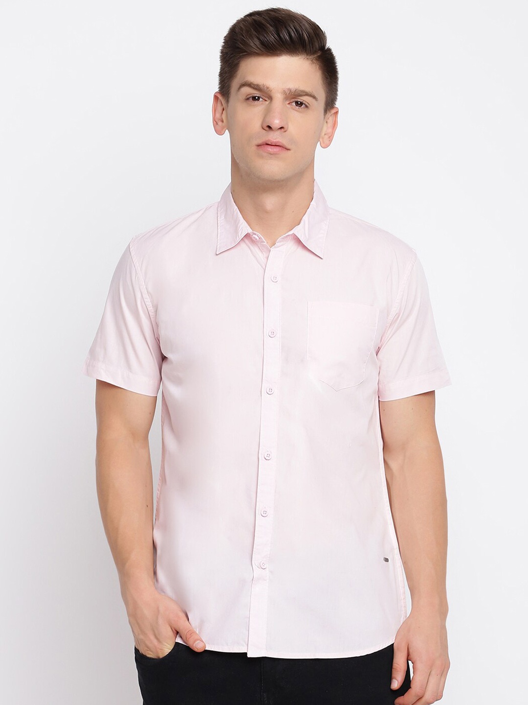 

abof Men Slim Fit Solid Cotton Casual Shirt, Pink