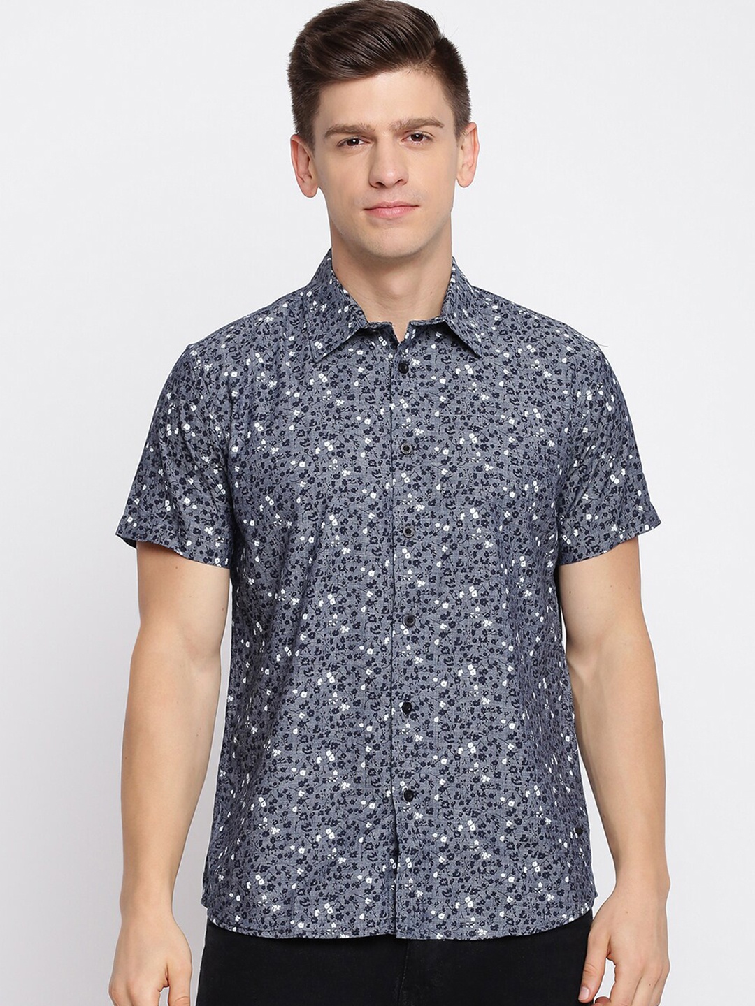 

abof Men Slim Fit Floral Printed Cotton Casual Shirt, Charcoal