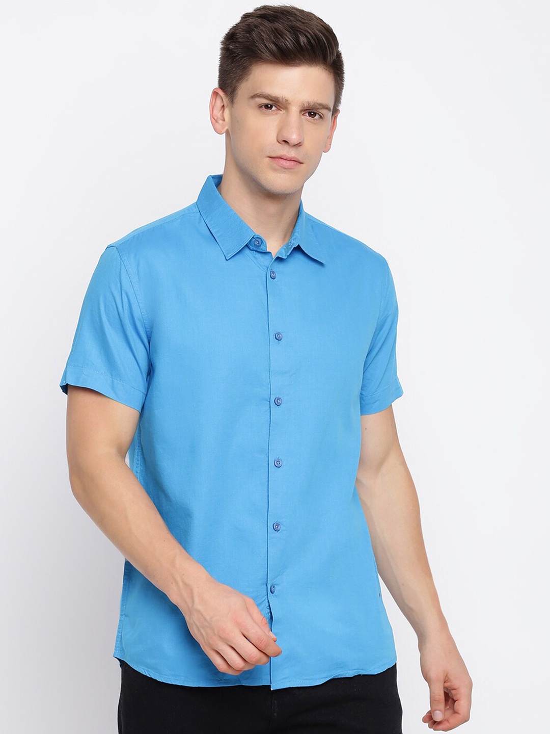 

abof Men Slim Fit Solid Cotton Casual Shirt, Blue