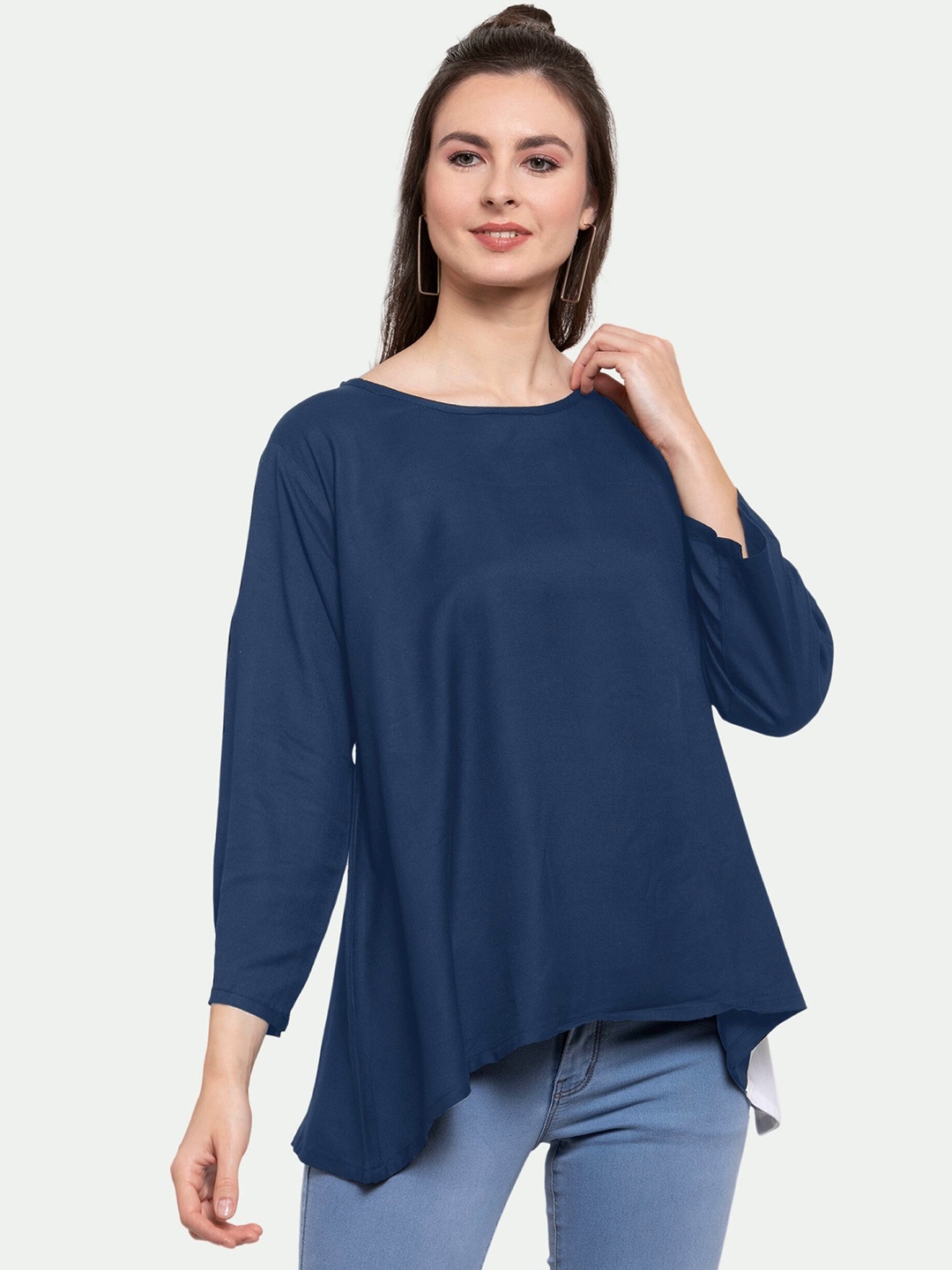 

PATRORNA Round Neck Boxy Top, Navy blue
