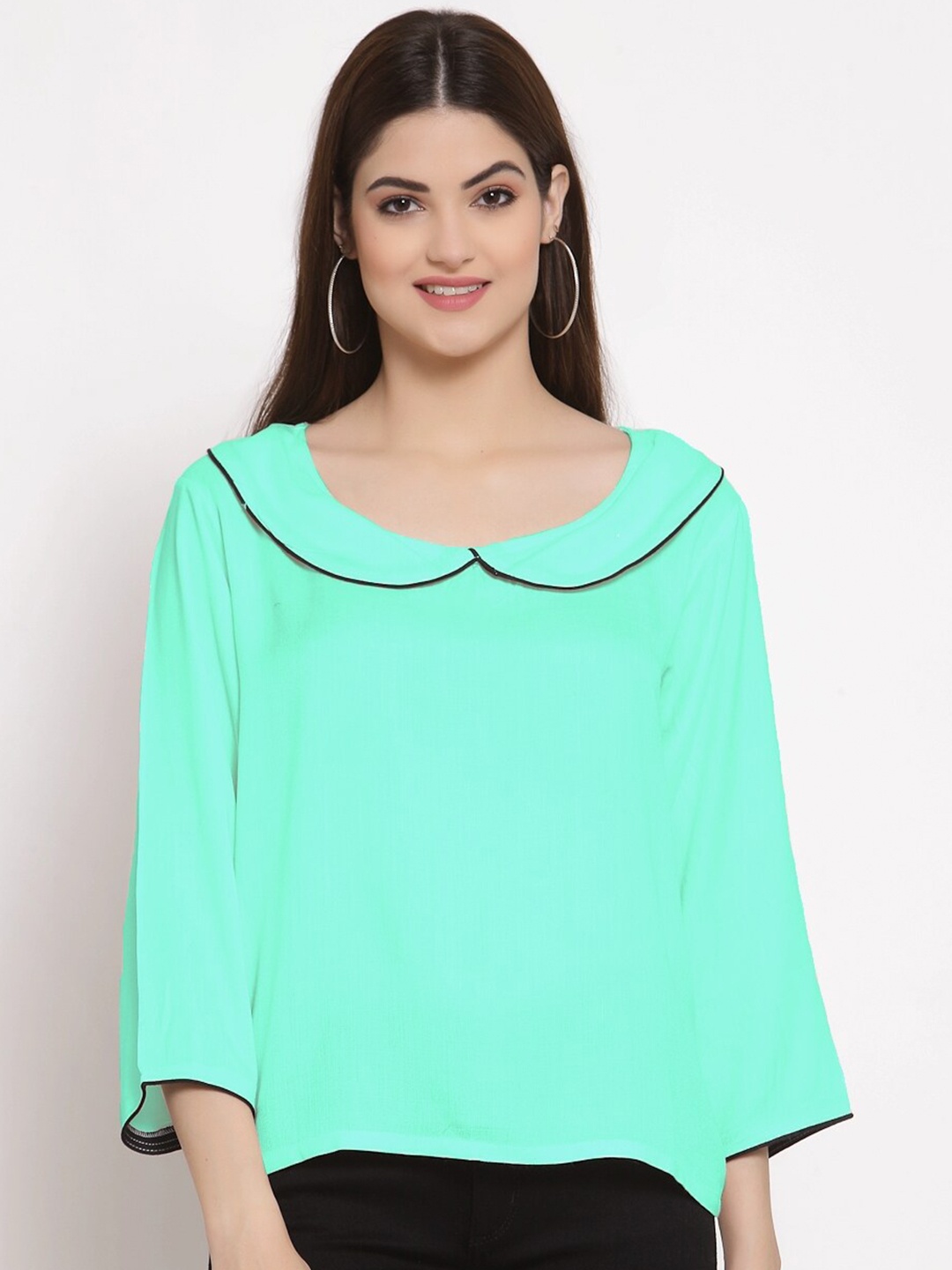 

PATRORNA Women Peter Pan Collar Top, Sea green