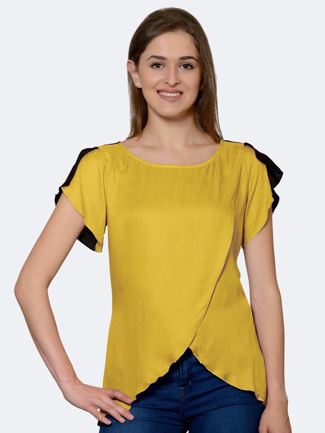 

PATRORNA Women Layered Wrap Top, Mustard