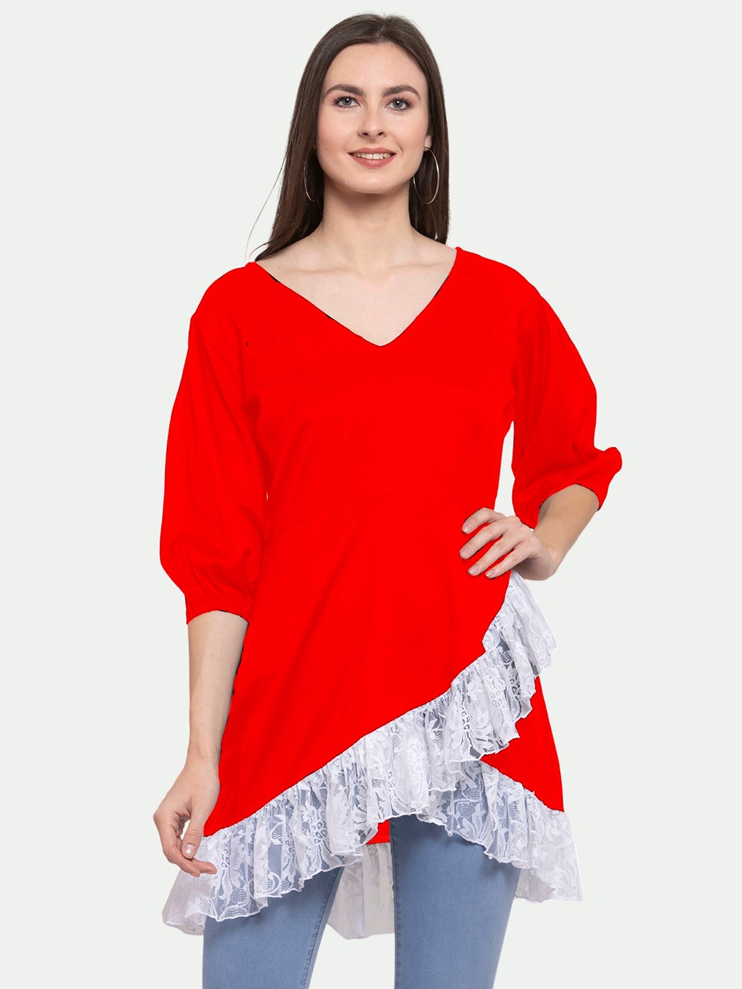 

PATRORNA Women High-Low Longline Top, Red
