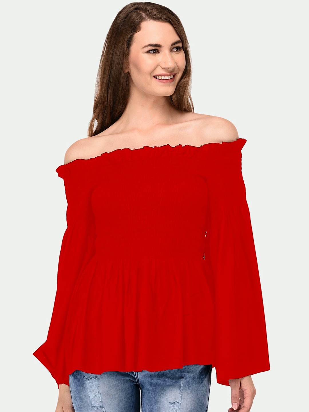

PATRORNA Women Off-Shoulder Bardot Top, Red