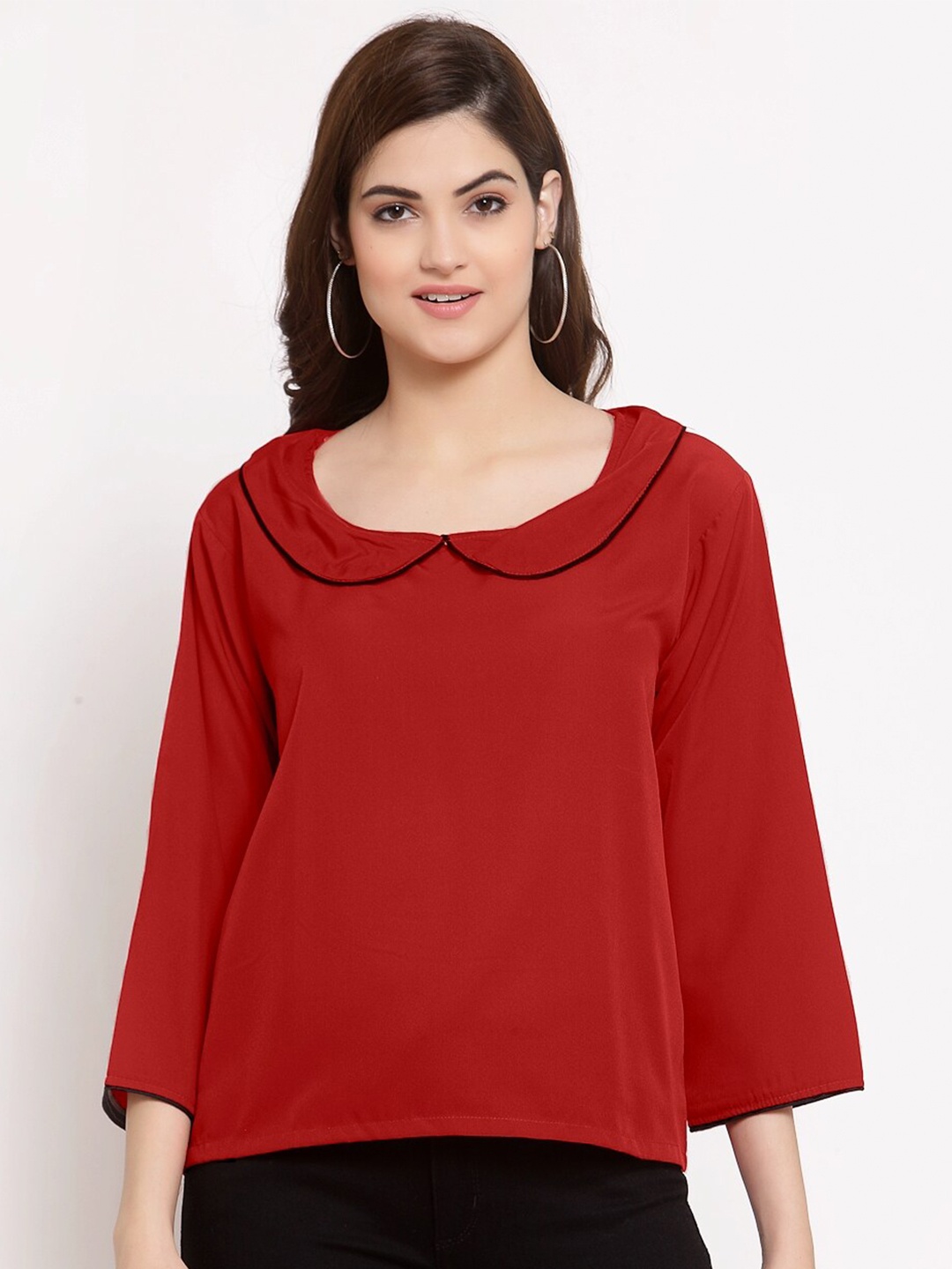 

PATRORNA Women Peter Pan Collar Top, Maroon