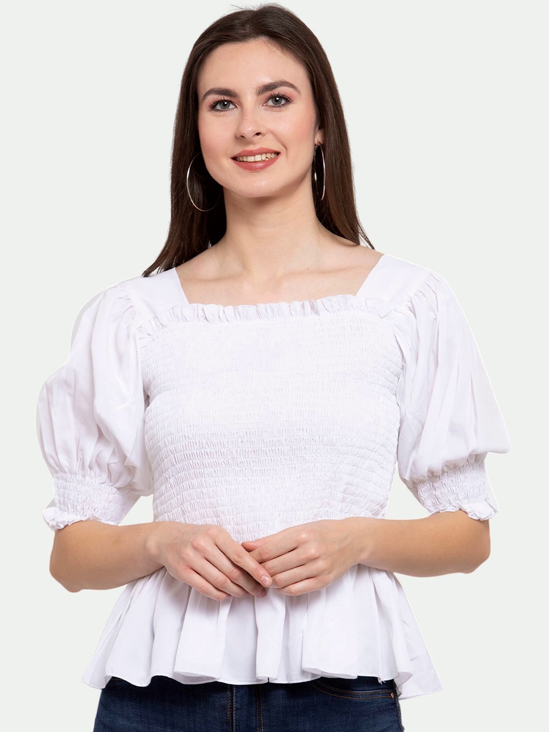 

PATRORNA Women Peplum Top, White