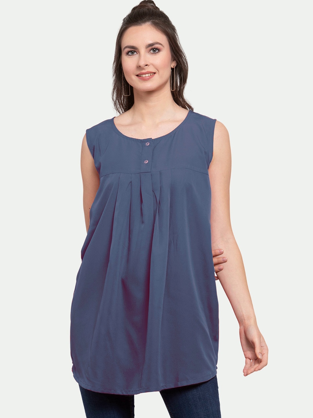 

PATRORNA Women Accordion Pleats Longline Top, Grey