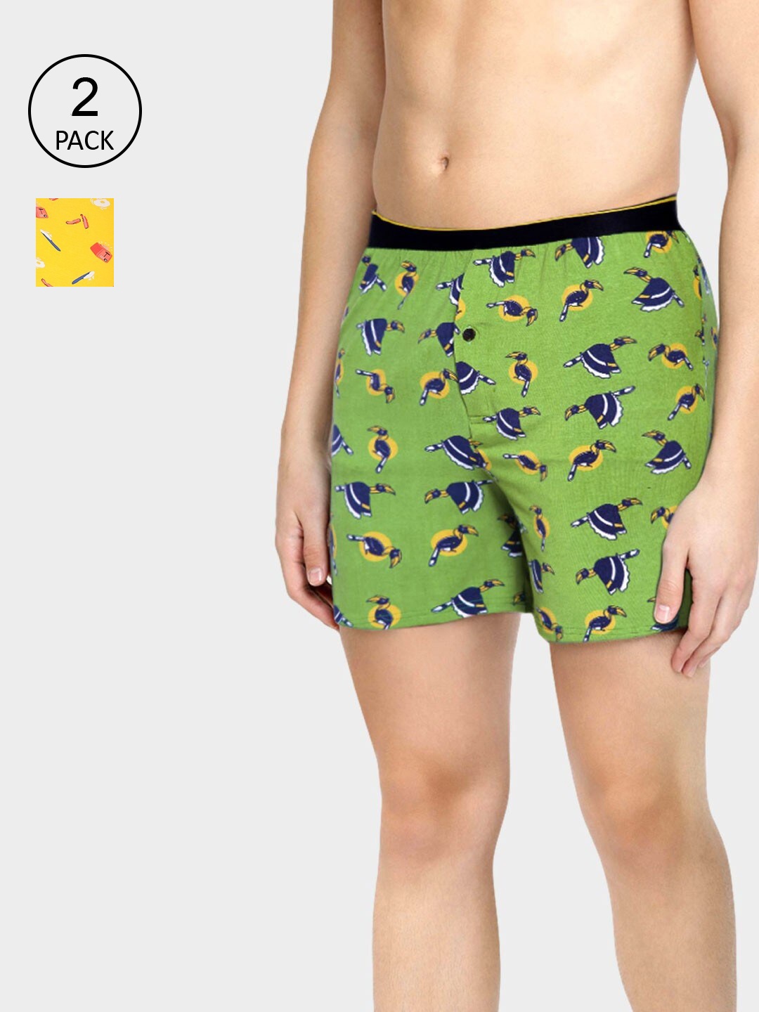 

bummer Men Pack Of 2 Micro Modal Printed Boxers, Green