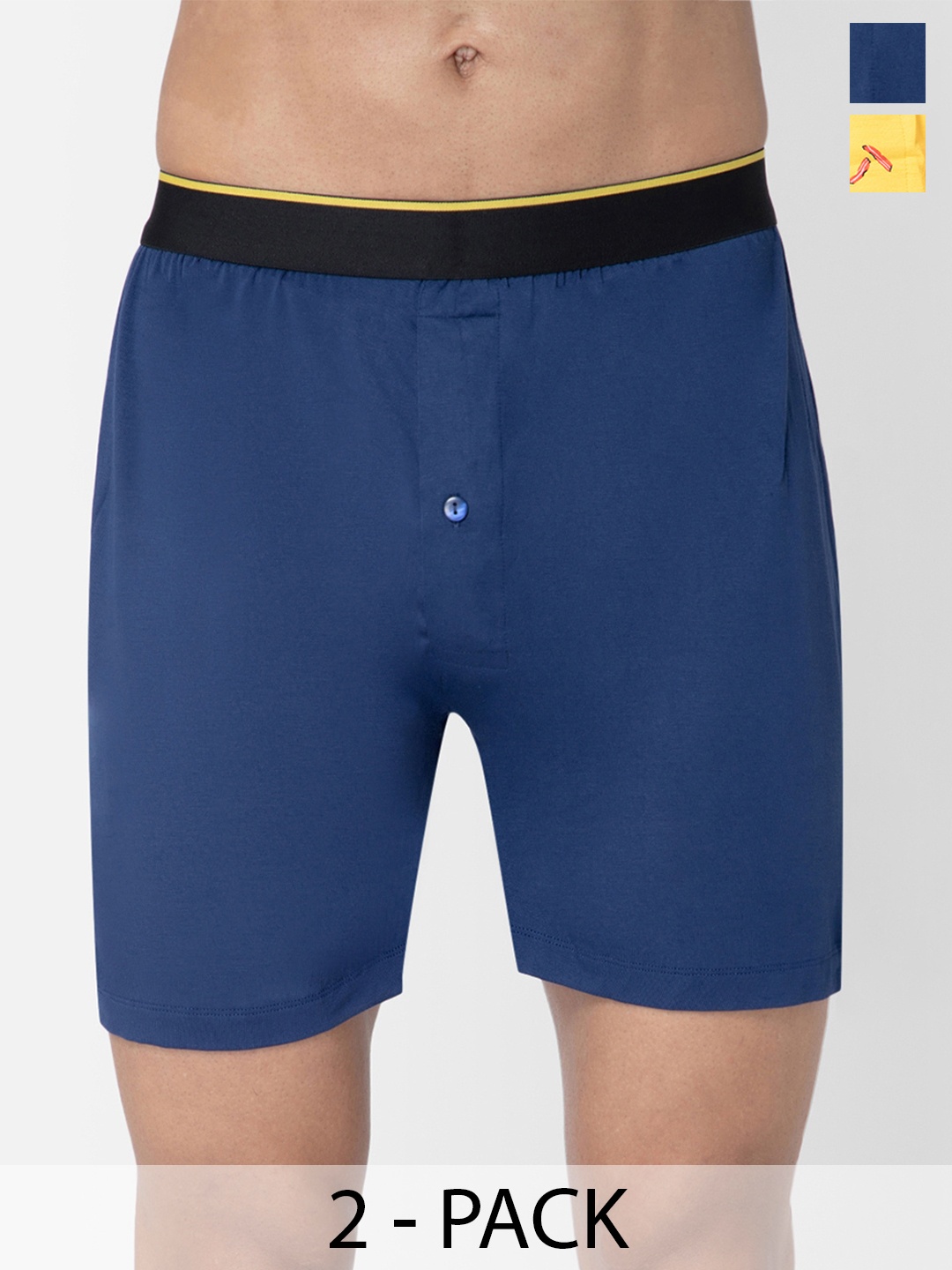

bummer Men Pack Of 2 Micro Modal Printed Boxers BOGALBRE02S, Navy blue