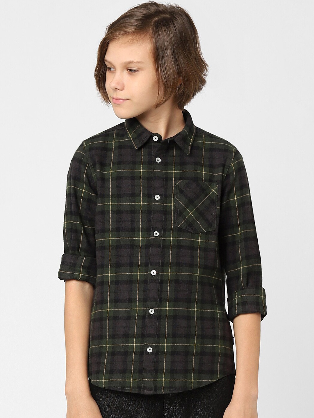 

Jack & Jones Junior Boys Slim Fit Tartan Checked Cotton Casual Shirt, Grey