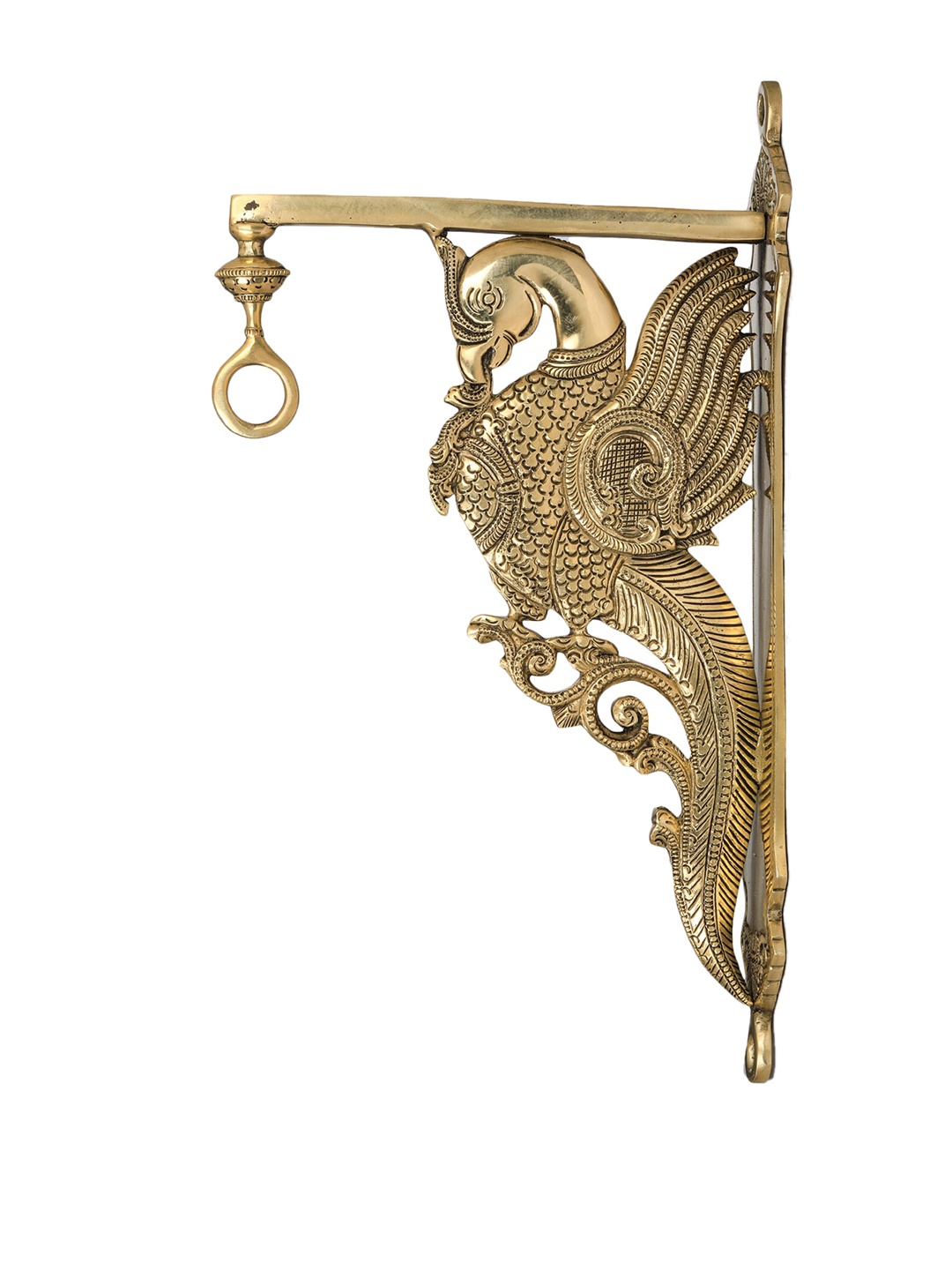 

Exotic India Wall Fixed Bell Hanging Parrot Bracket in Brass, Gold