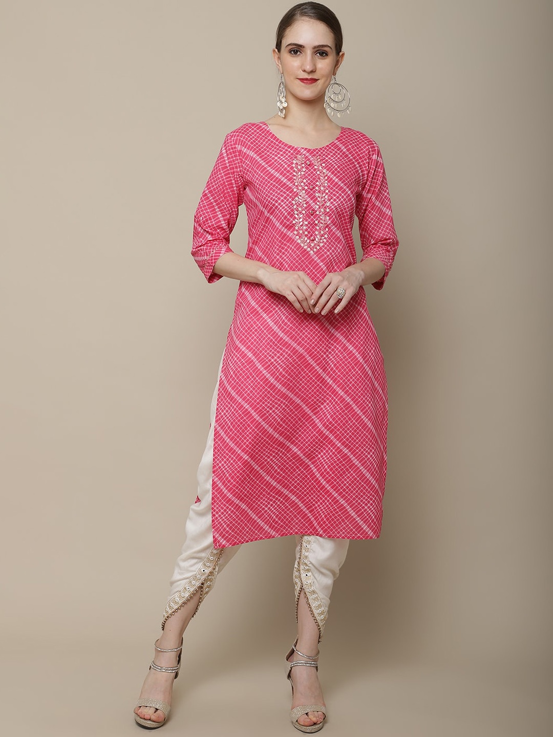 

Sangria Women Pink Leheriya Striped Kurta