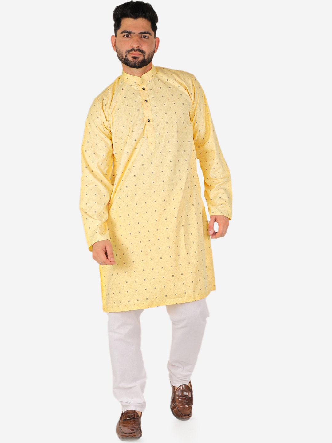 

Pro-Ethic STYLE DEVELOPER Men Yellow Ethnic Motifs Printed Pure Cotton Kurta with Pyjamas