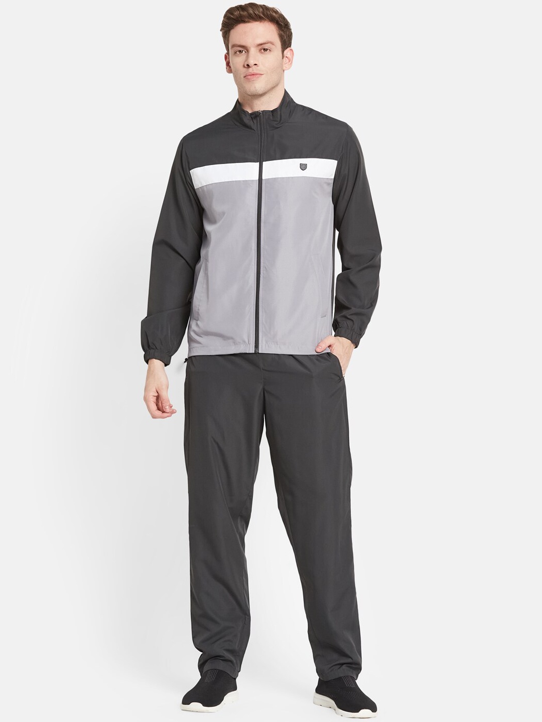 

Octave Men Grey & White Colourblocked Cotton Track Suit