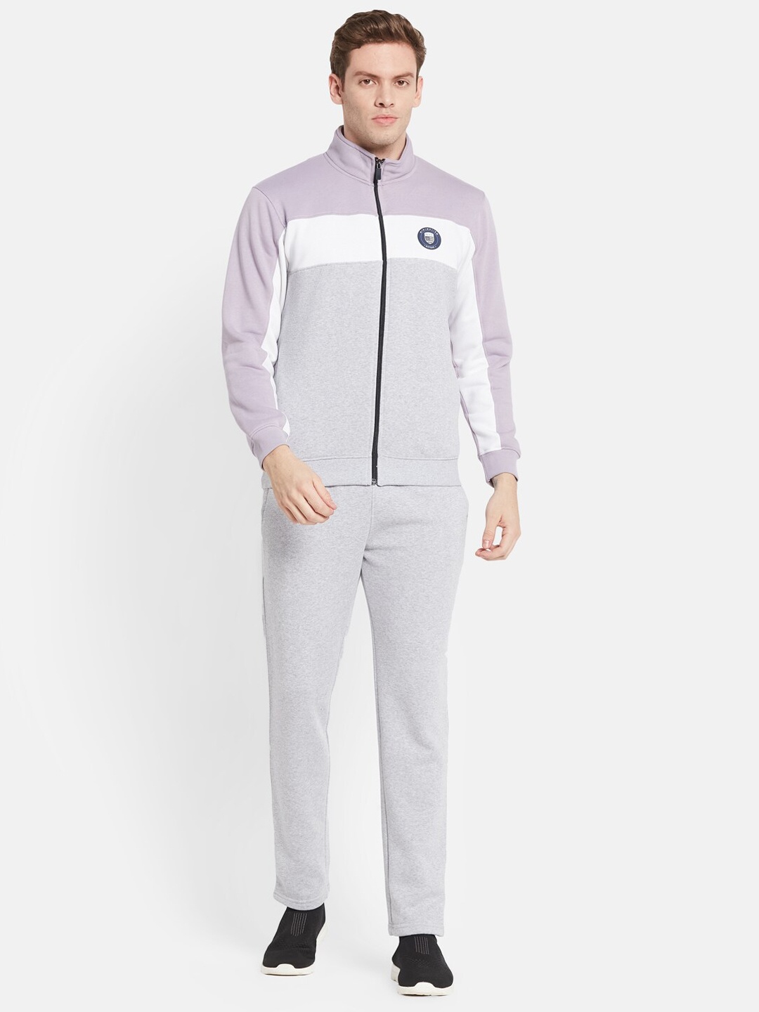 

Octave Men Plus Size Purple & White Colourblocked Cotton Track Suit