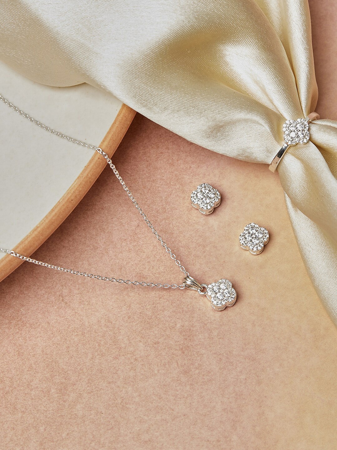

Studio Voylla 925 Sterling Silver White Stone-Studded Jewellery Set