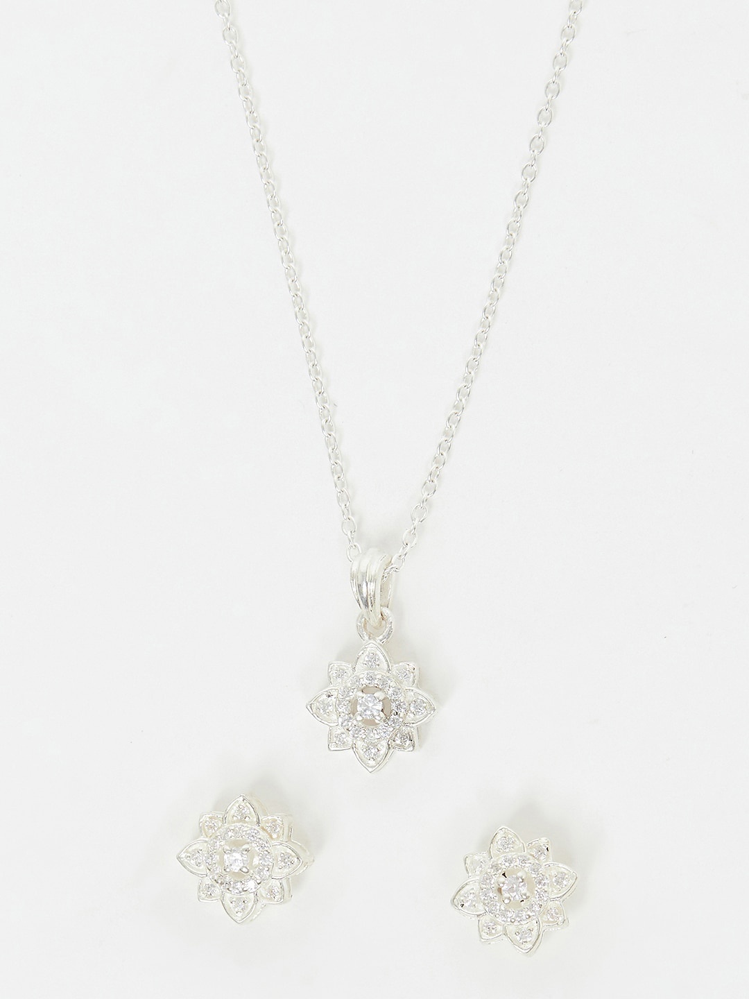 

Studio Voylla 925 Sterling Silver White CZ Studded Beaded Jewellery Set
