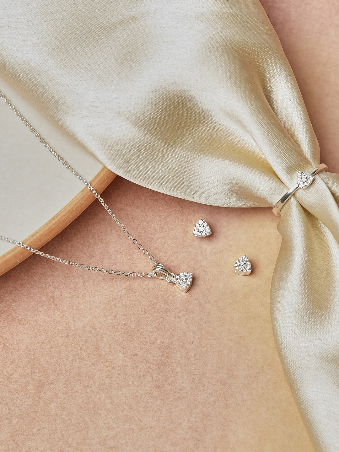 

Studio Voylla 925 Sterling Silver White CZ Stone-Studded Pendant Set