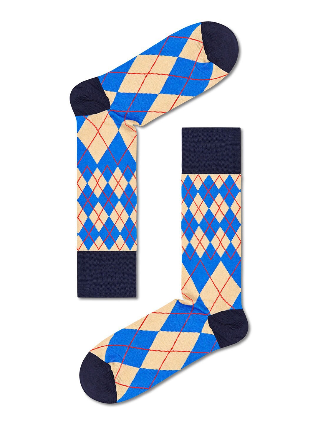 

Happy Socks Men Beige & Blue Patterned Cotton Calf Length Socks