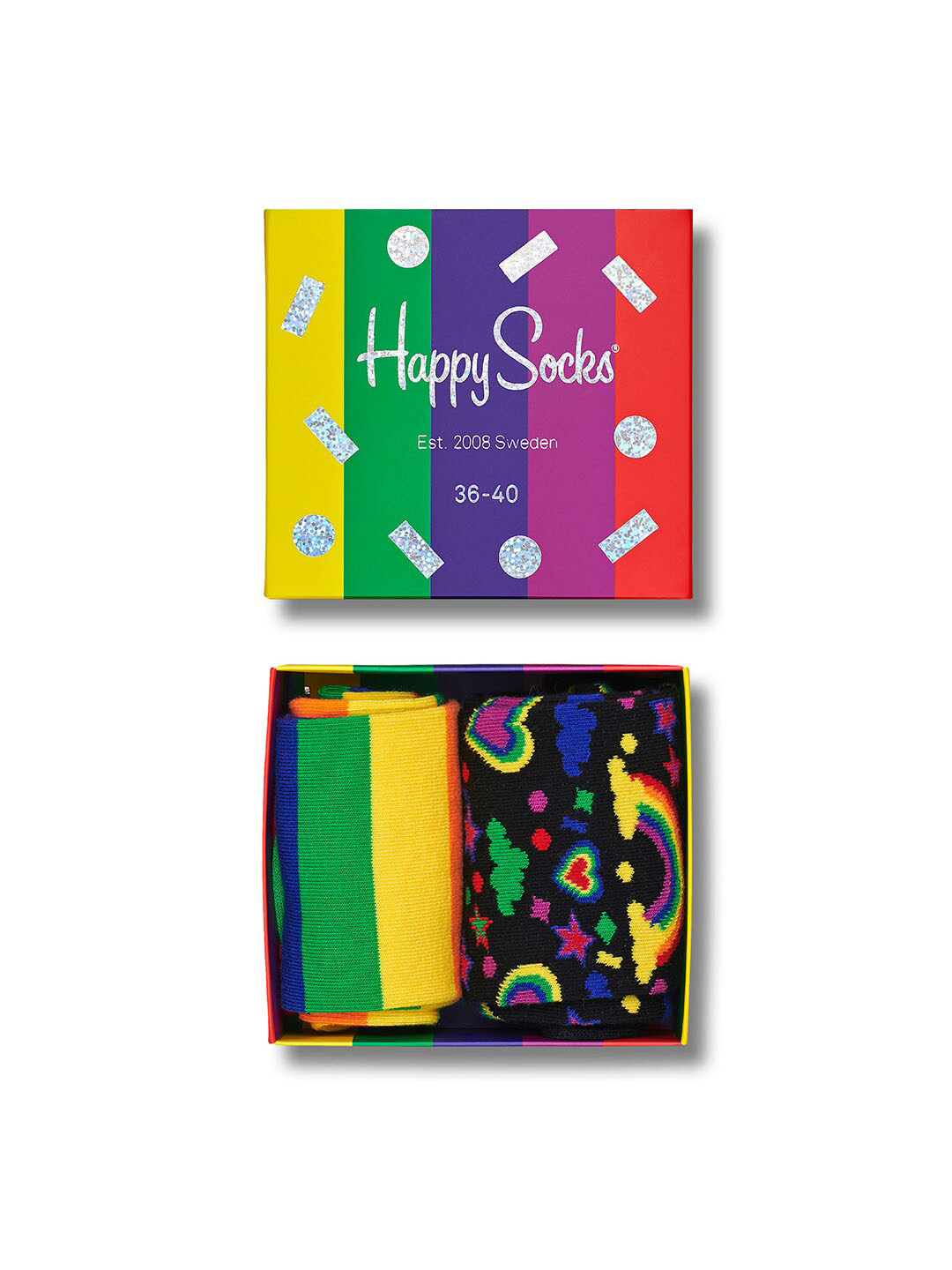 

Happy Socks Unisex Pack Of 2 Patterned Cotton Calf Length Socks, Black