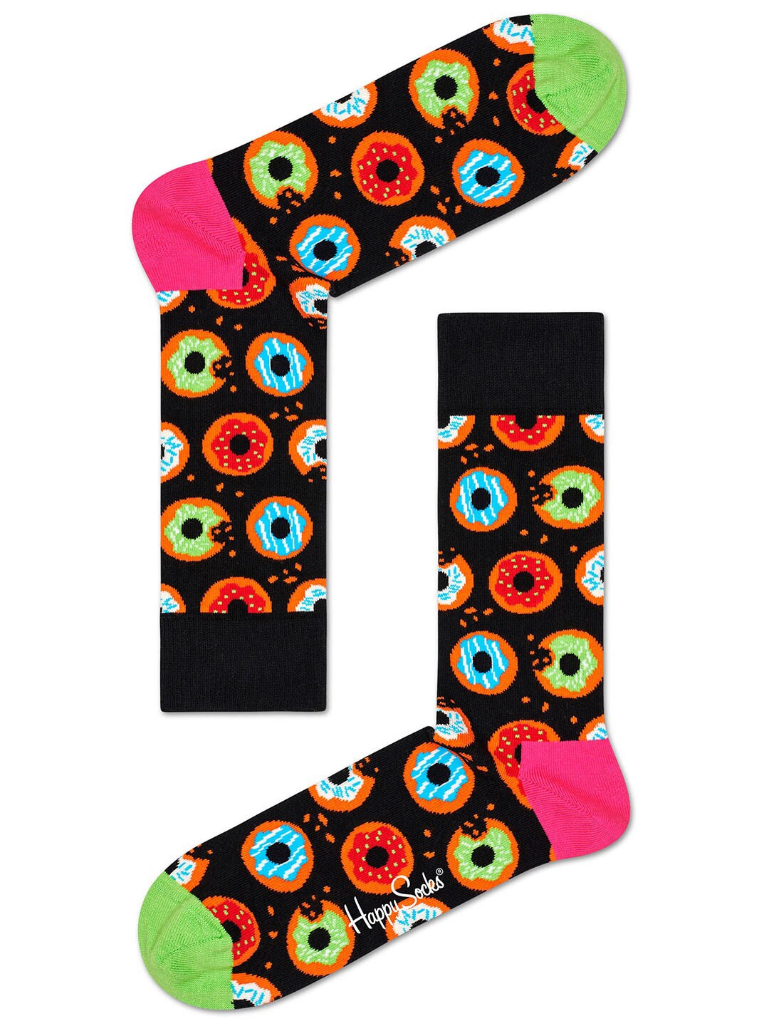 

Happy Socks Black & Green Printed Cotton Calf Length Socks