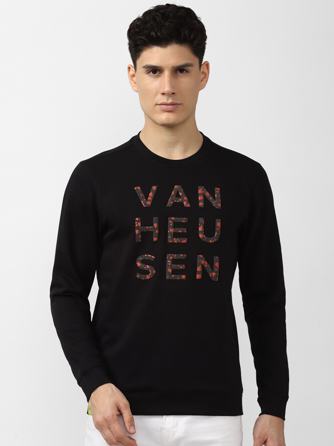 

V Dot Men Printed Sweatshirt, Black