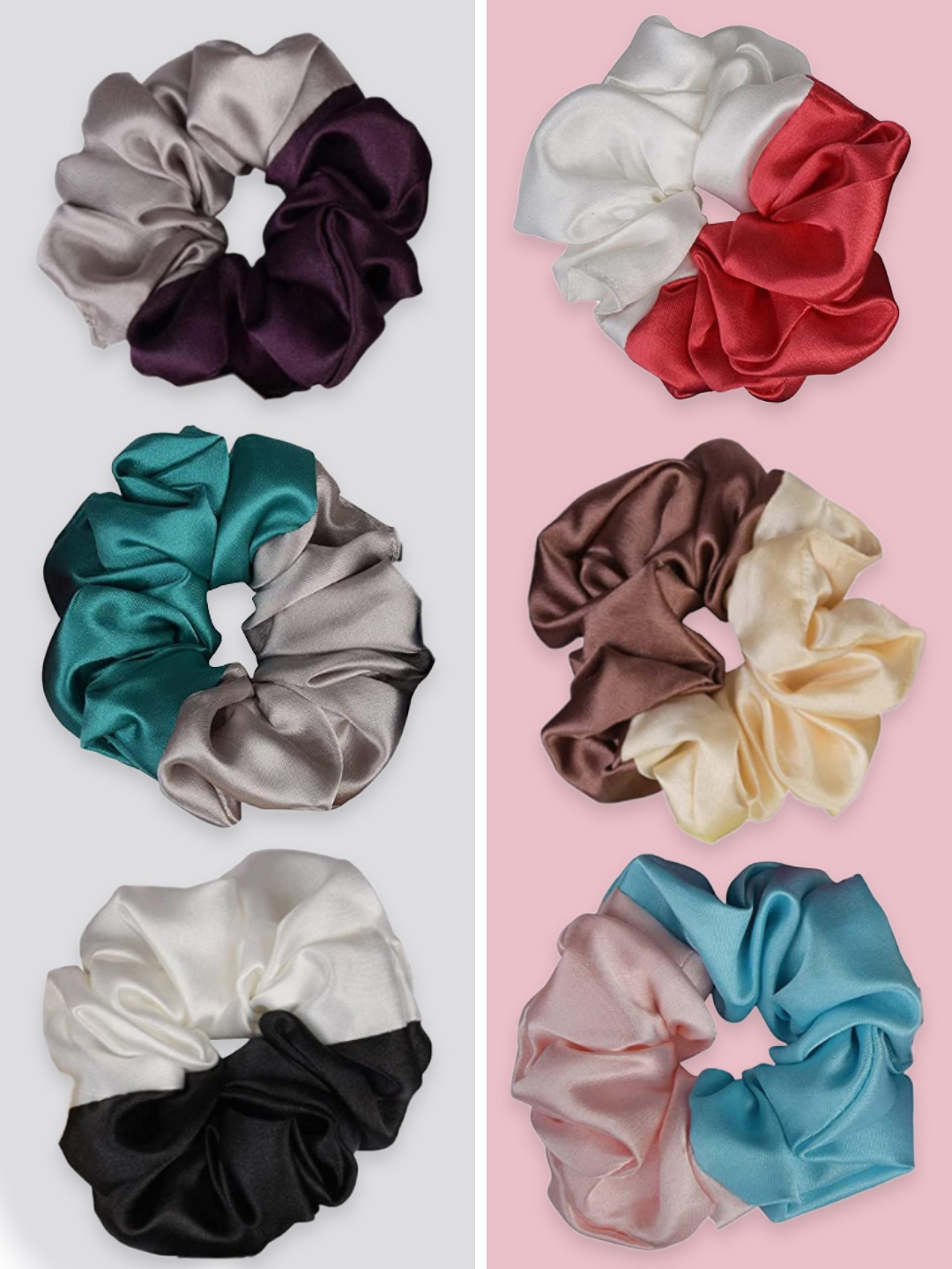 

OOMPH Women Set of 6 Brown & Blue Satin Silk Ponytail Holders