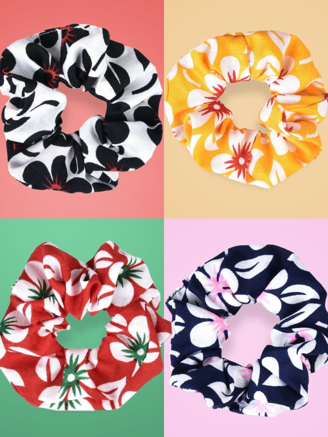 

OOMPH Women Set of 4 Printed Ponytail Holders, Yellow