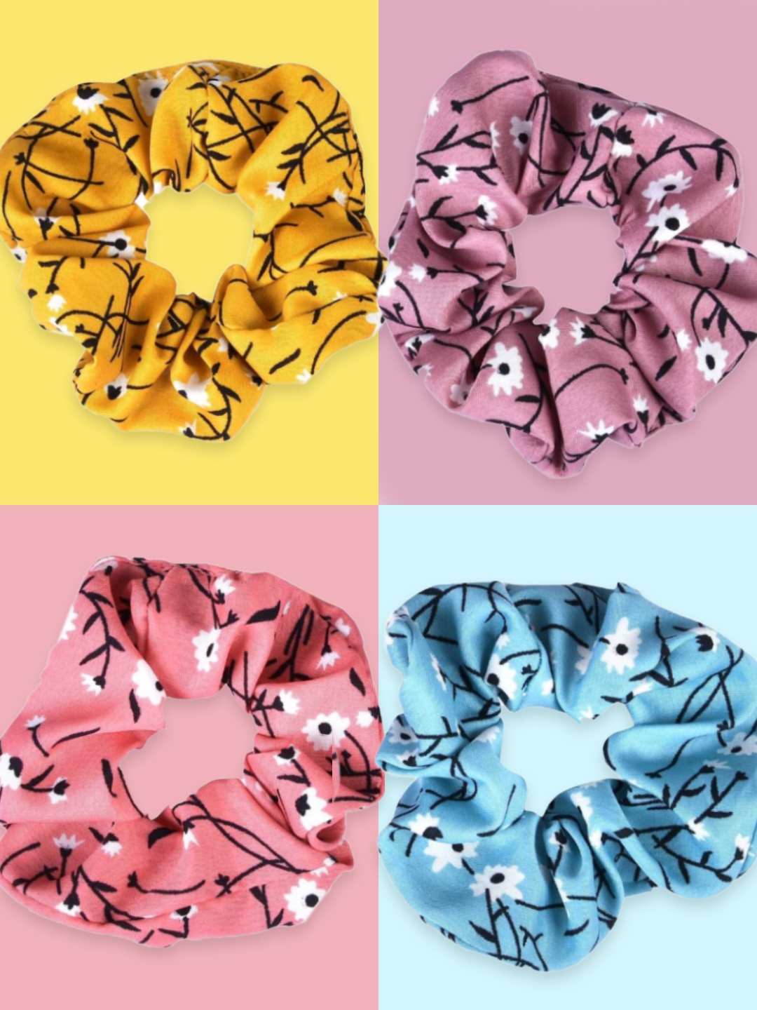 

OOMPH Women Set of 4 Floral Scrunchy Rubber Band Hair Tie Stylish Latest, Pink
