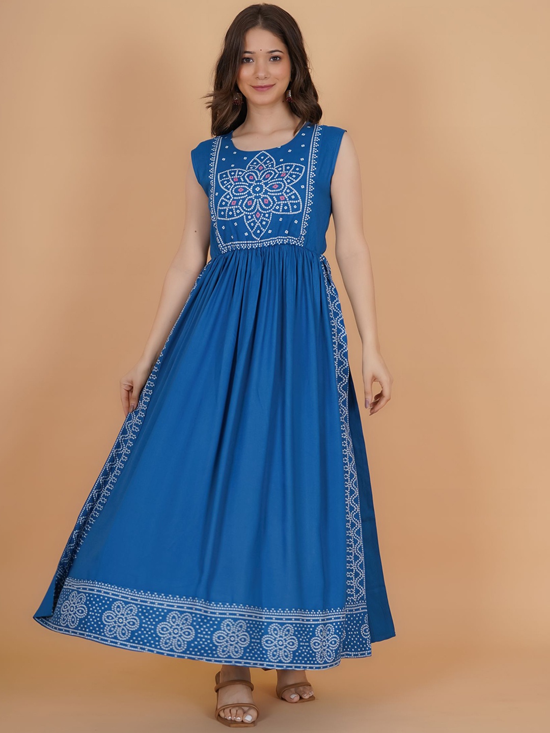 

PURSHOTTAM WALA Women Blue Ethnic Motifs Printed Floral Anarkali Kurta