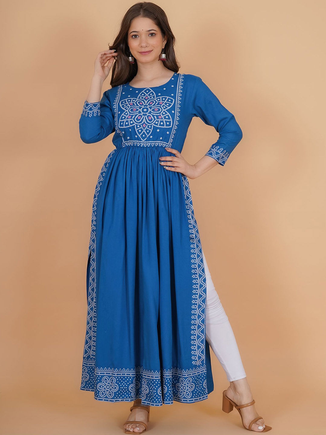 

PURSHOTTAM WALA Women Blue Ethnic Motifs Yoke Design Kurta