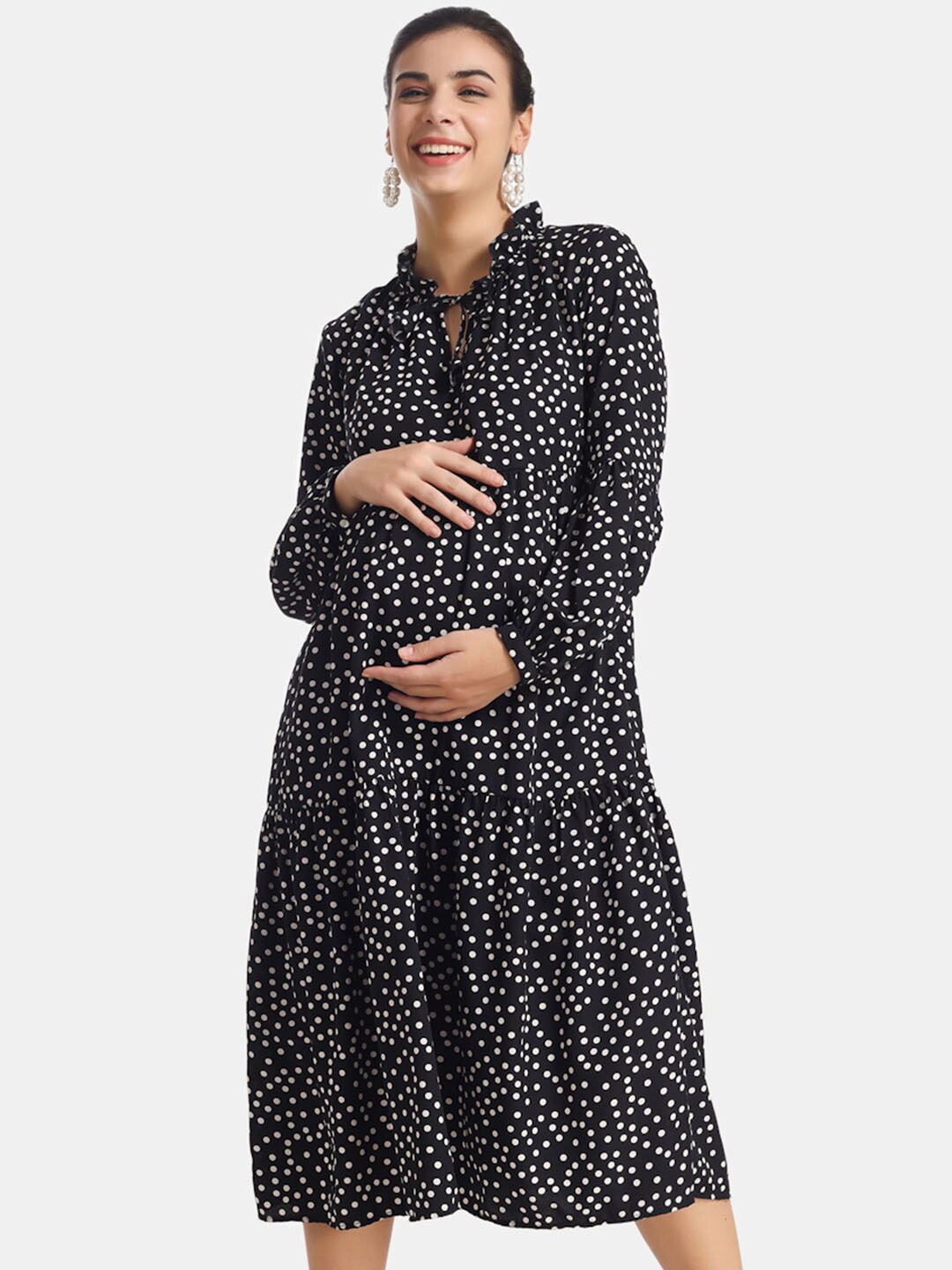

angloindu Black Tie-Up Neck Crepe Maternity Dress