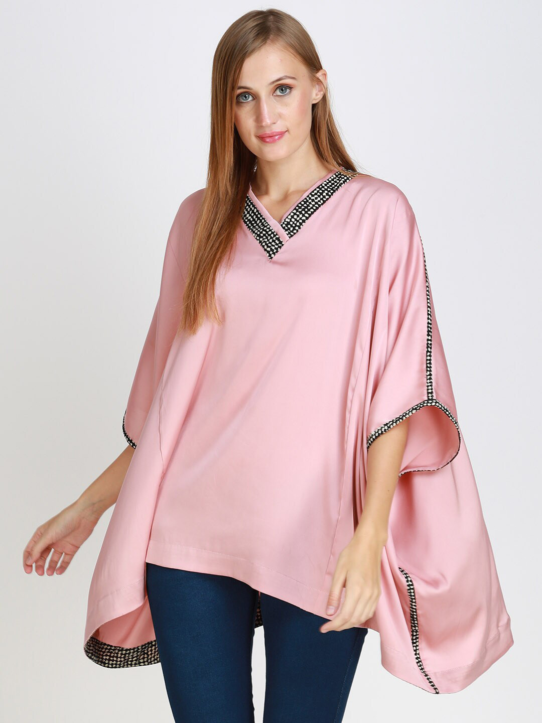 

angloindu Women Pink Embellished Kaftan Top