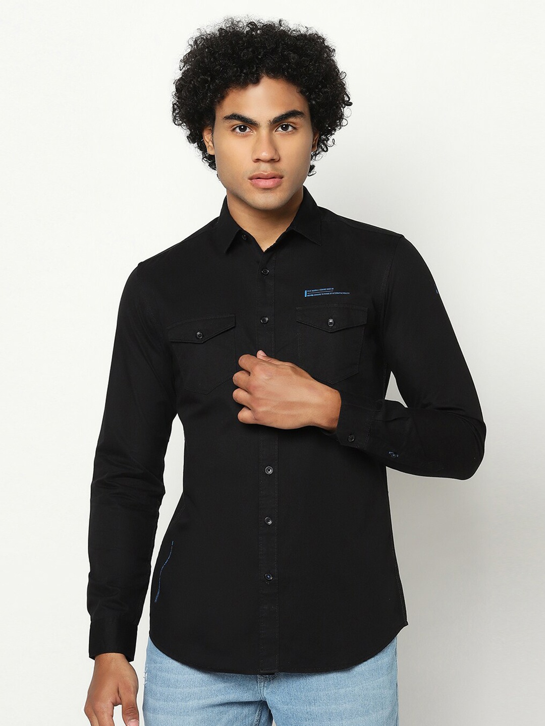 

Blue Buddha Men Regular Fit Solid Cotton Casual Shirt, Black