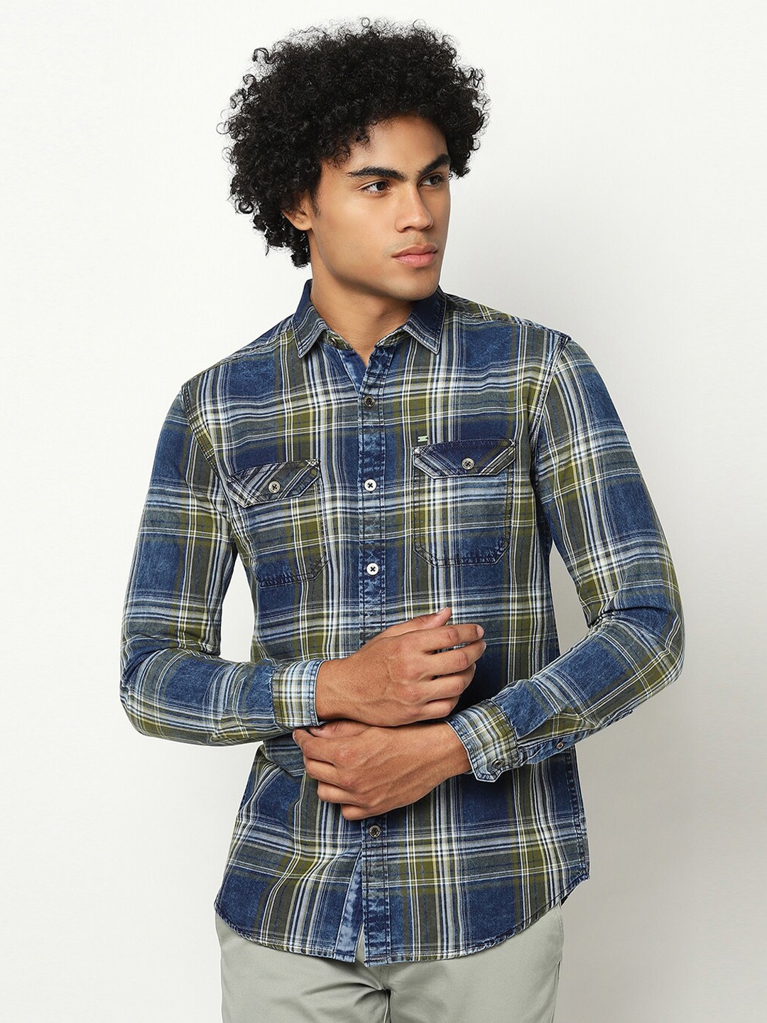 

Blue Buddha Men Blue Tartan Checks Checked Casual Shirt