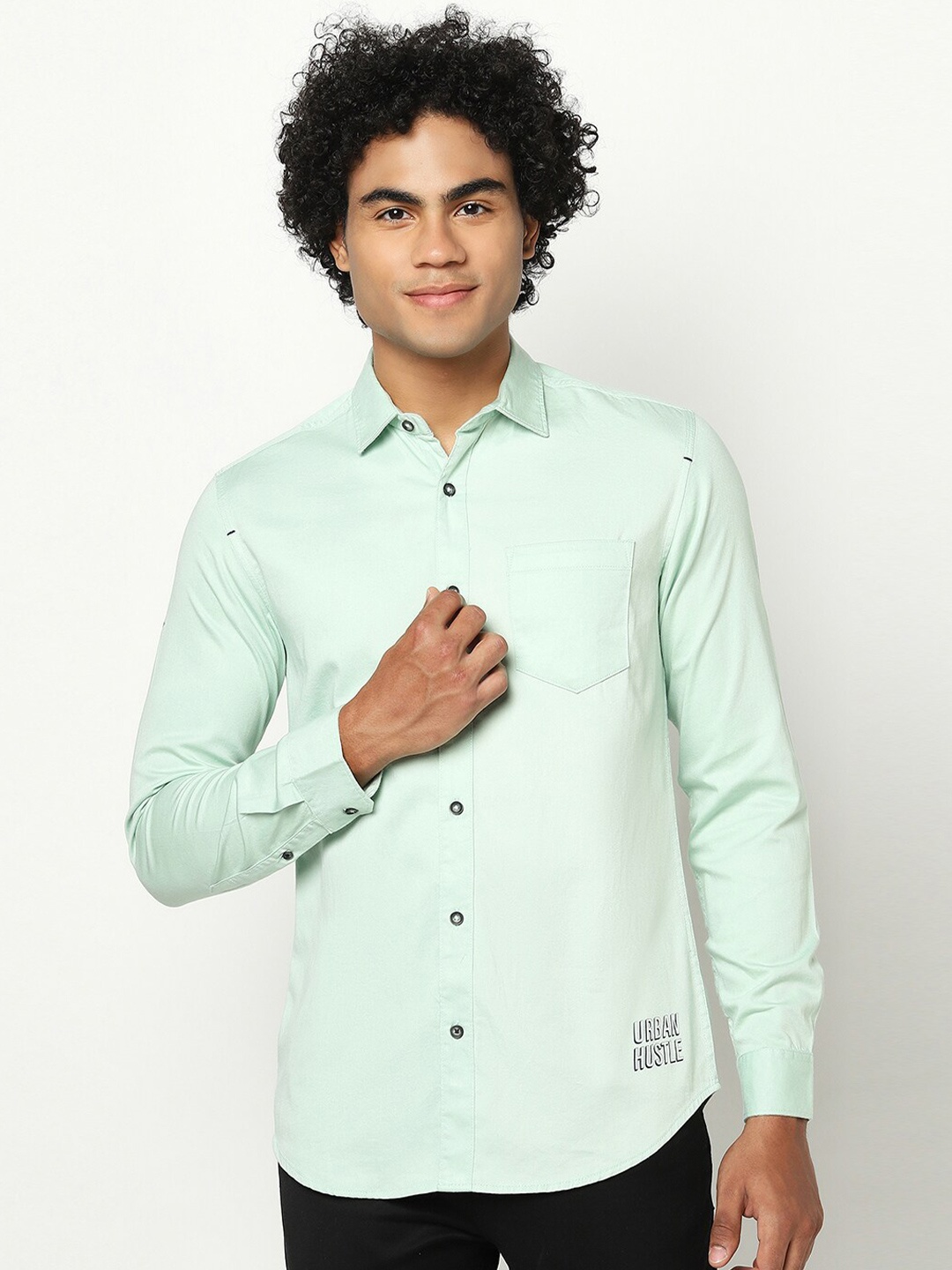 

Blue Buddha Men Regular Fit Solid Cotton Casual Shirt, Green