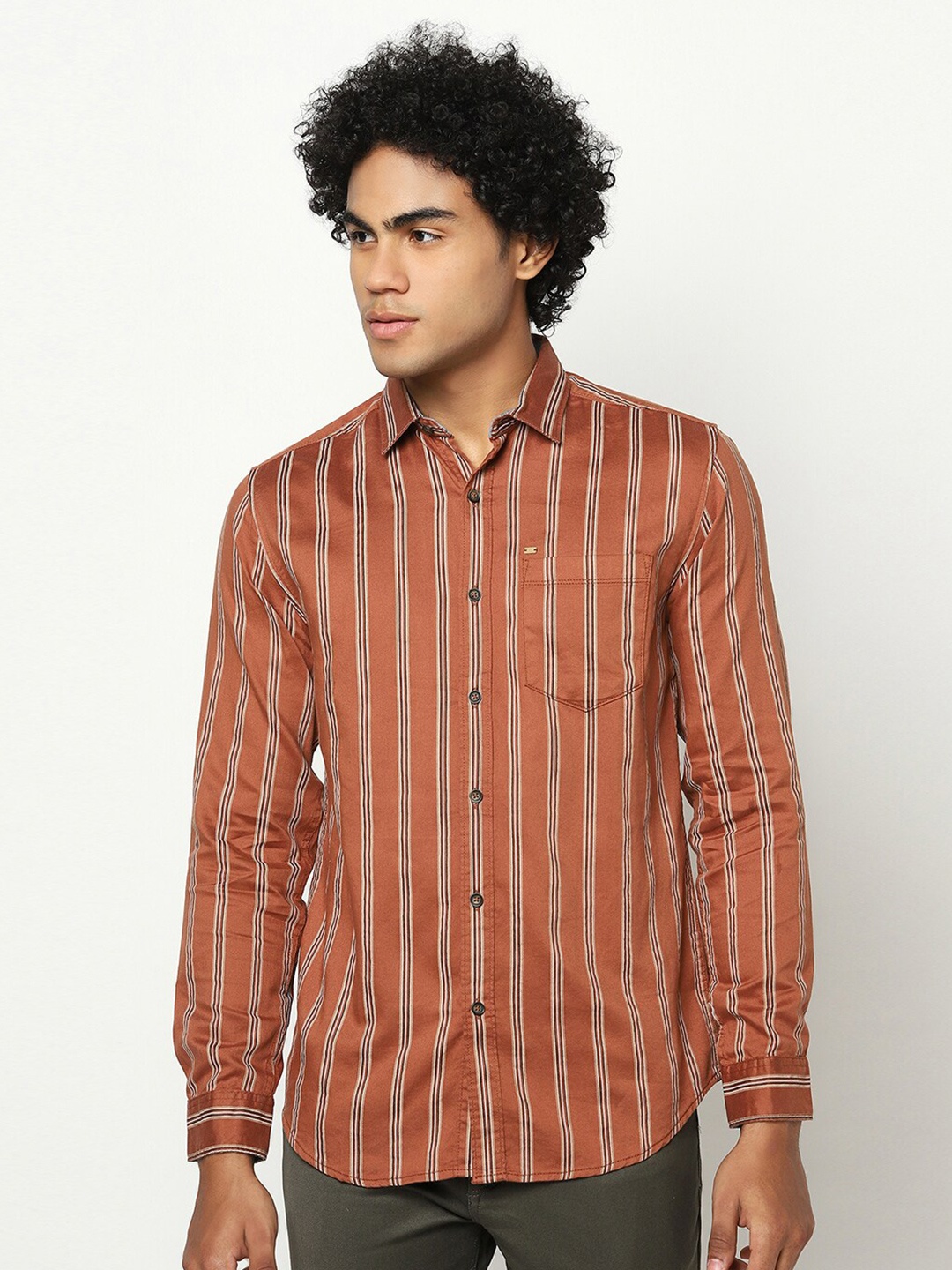 

Blue Buddha Men Regular Fit Striped Cotton Casual Shirt, Brown
