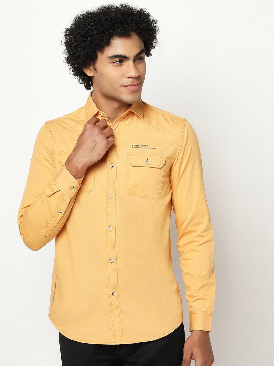 

Blue Buddha Men Regular Fit Solid Cotton Casual Shirt, Orange