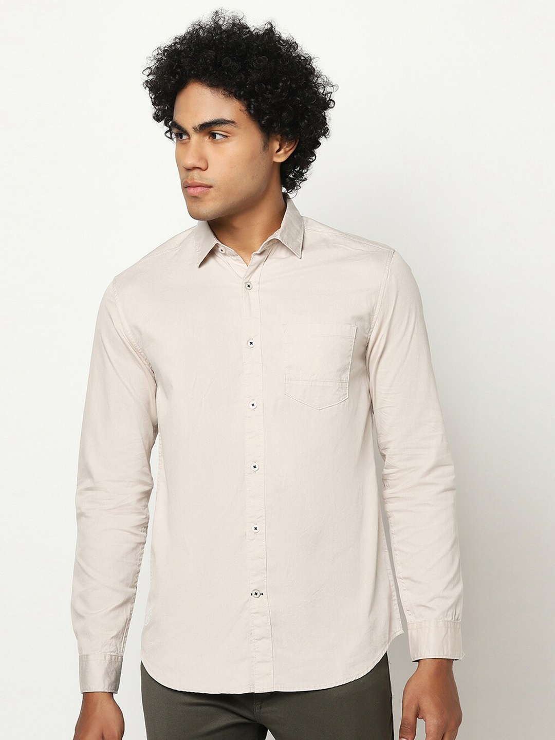 

Blue Buddha Men Regular Fit Solid Cotton Casual Shirt, Cream