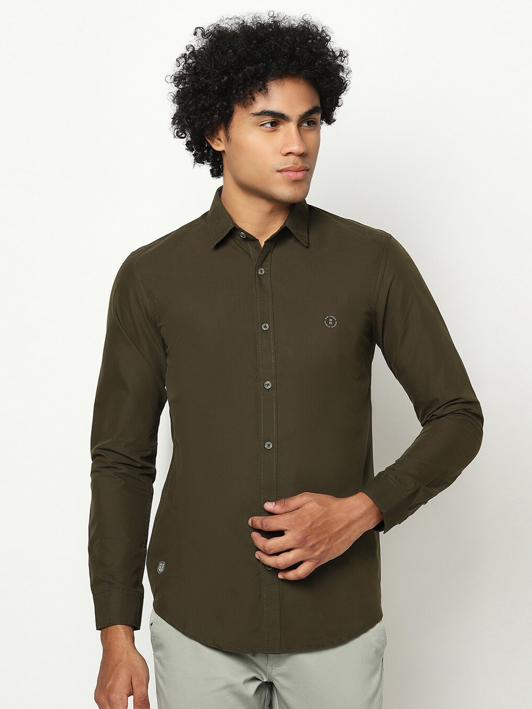 

Blue Buddha Men Regular Fit Solid Cotton Casual Shirt, Olive